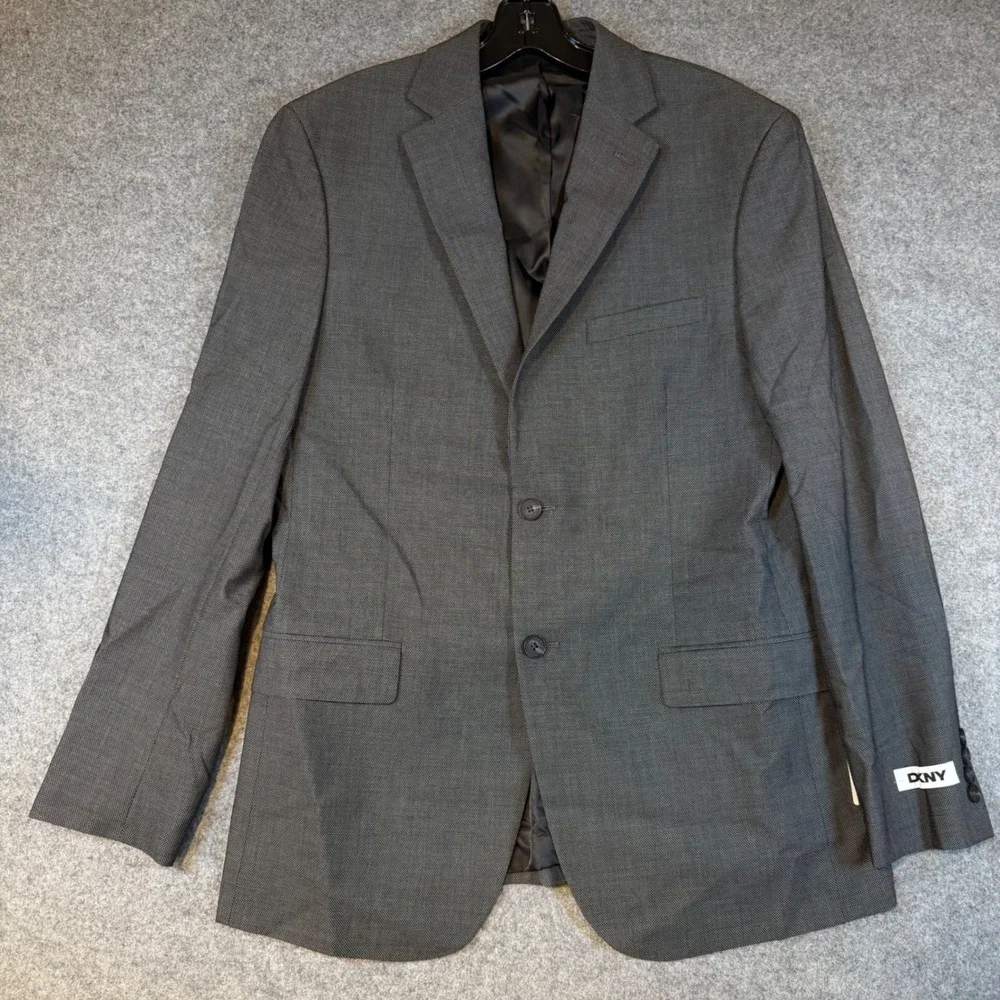 DKNY Duran Mens 2 Piece Suit 40R 33W Grey Black White Micro Pattern DNUR218W0035